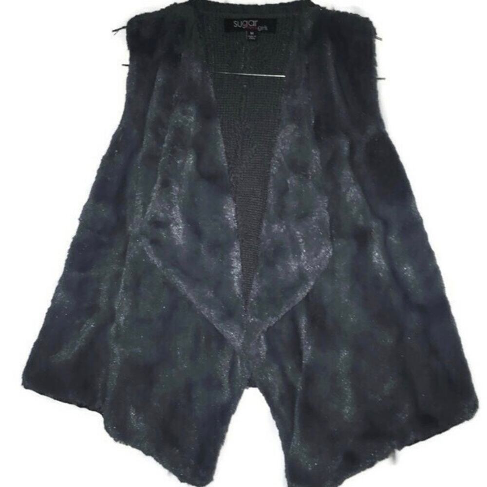 Sugar Rush Girls Gray Faux Fur & Crochet Vest